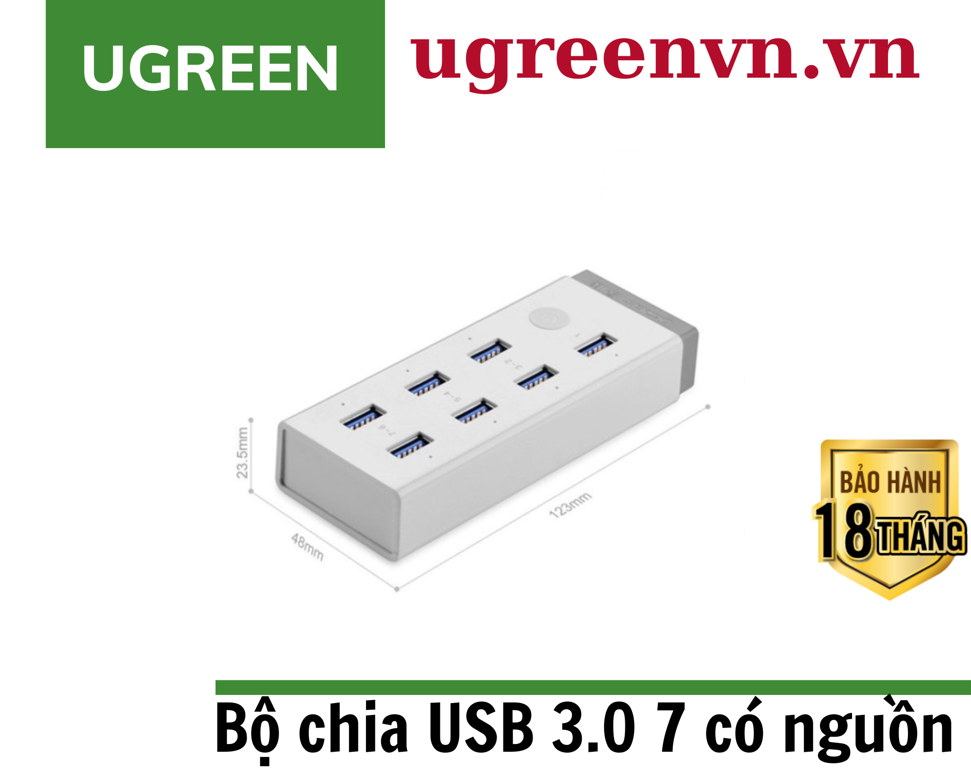 Hub đa năng gồm 7 cổng USB 3.0 Ugreen 20296 kèm sạc điện thoại, máy tính bảng...